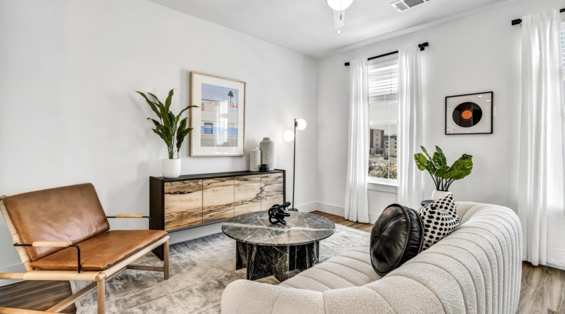 a living room with a couch and a coffee table