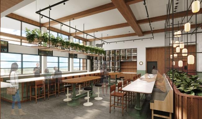 a room with tables and chairs
