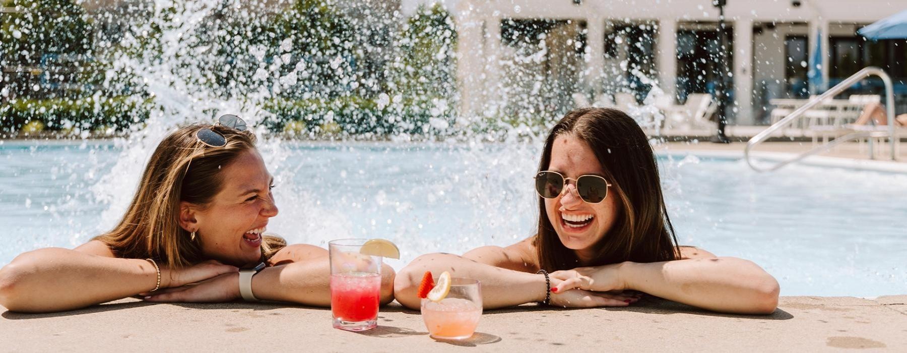 two women in a pool